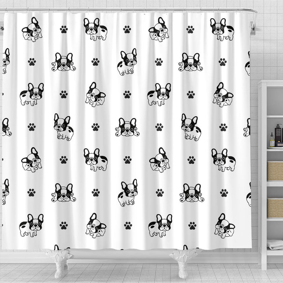 Cute French Bulldog Paw Pattern Shower Curtain Fulfilled In US