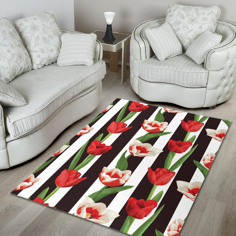 Red And White Tulips Pattern Area Rug