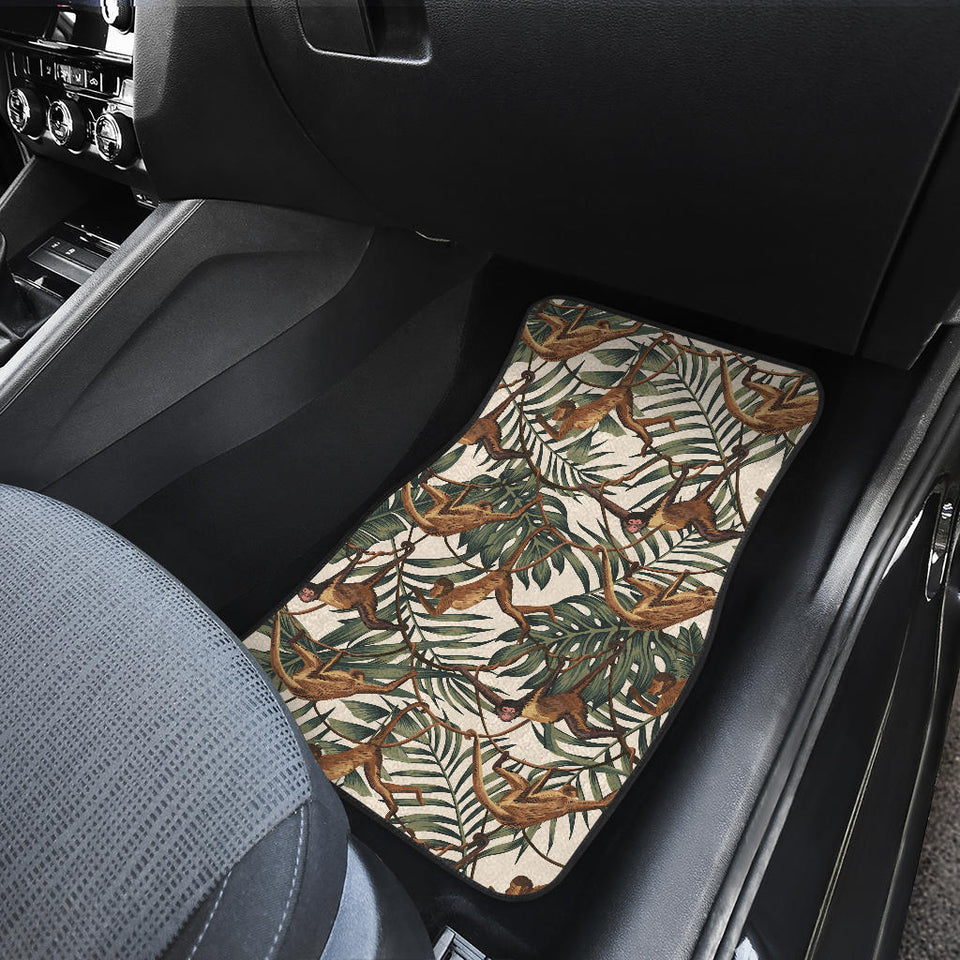 Monkey Tropical Leaves Background Front And Back Car Mats