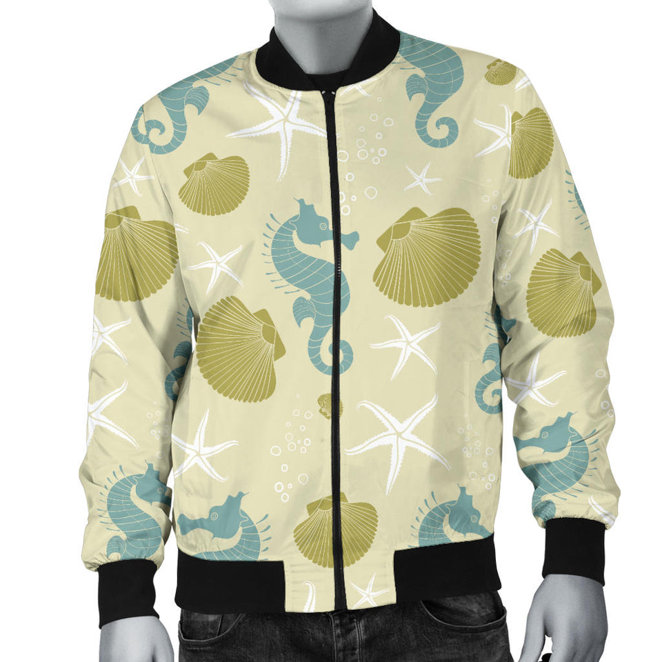 Seahorse Shell Starfish Pattern Background Men'S Bomber Jacket