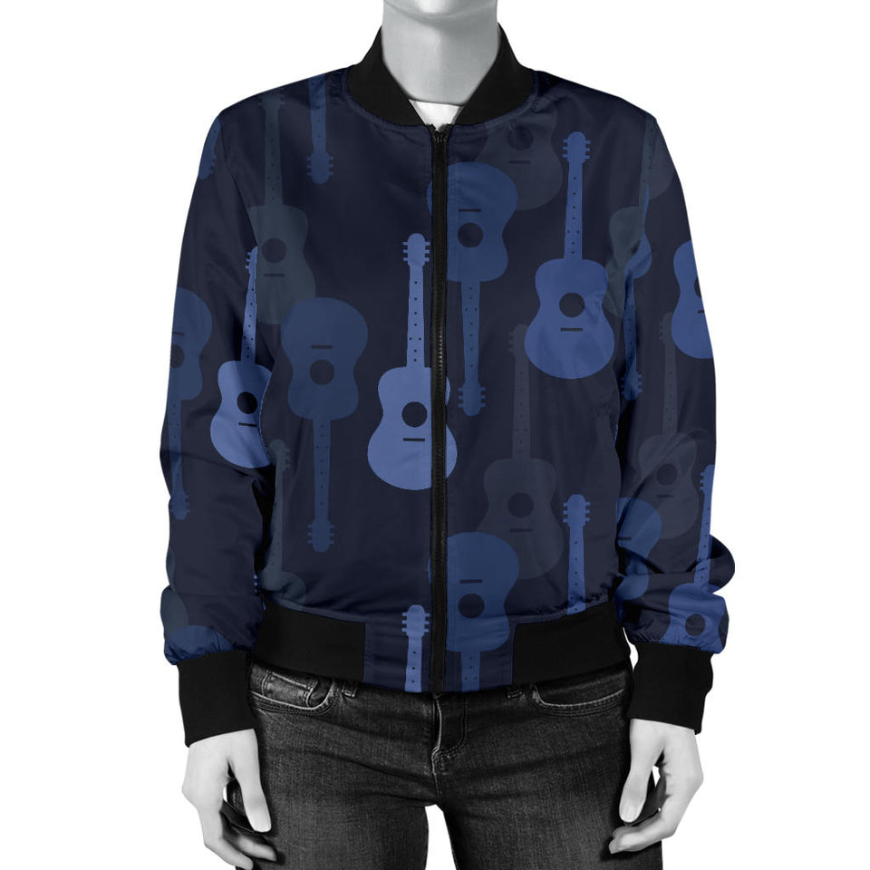 Blue Theme Guitar Pattern Women'S Bomber Jacket