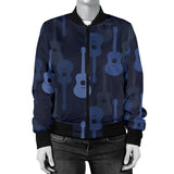 Blue Theme Guitar Pattern Women'S Bomber Jacket