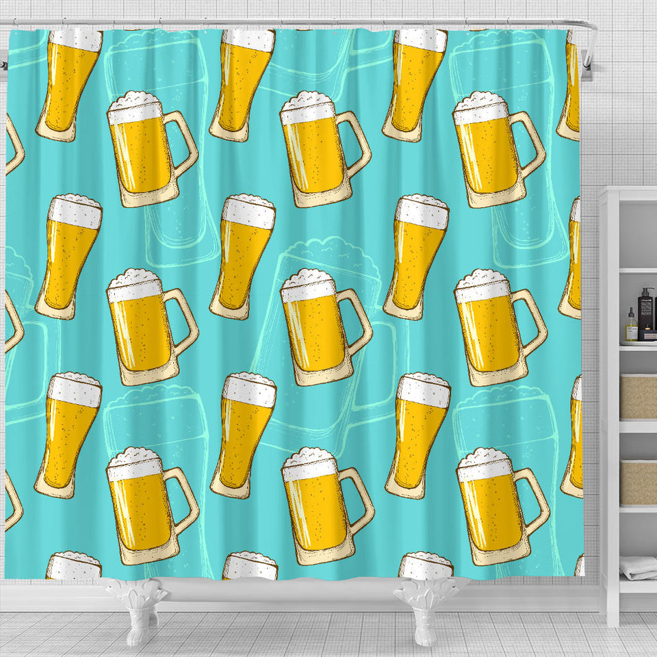 Beer Pattern Green Background Shower Curtain Fulfilled In US