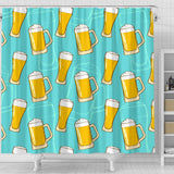 Beer Pattern Green Background Shower Curtain Fulfilled In US