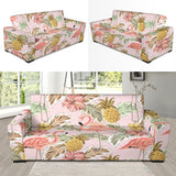 Pink Flamingo Birds Pineapples Hibiscus Flower Pattern Sofa Slipcover