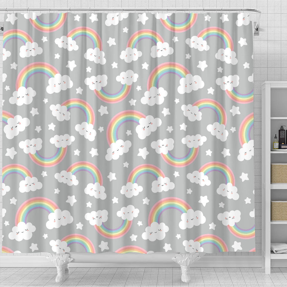 Cute Rainbow Clound Star Pattern Shower Curtain Fulfilled In US
