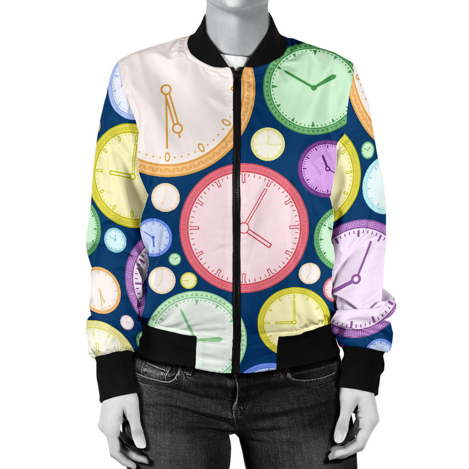 Colorful Clock Background Women'S Bomber Jacket