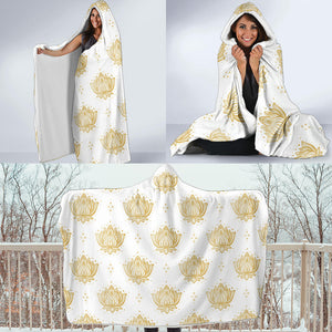 Gold Ornamental Lotue Waterlily Symbol Pattern Hooded Blanket