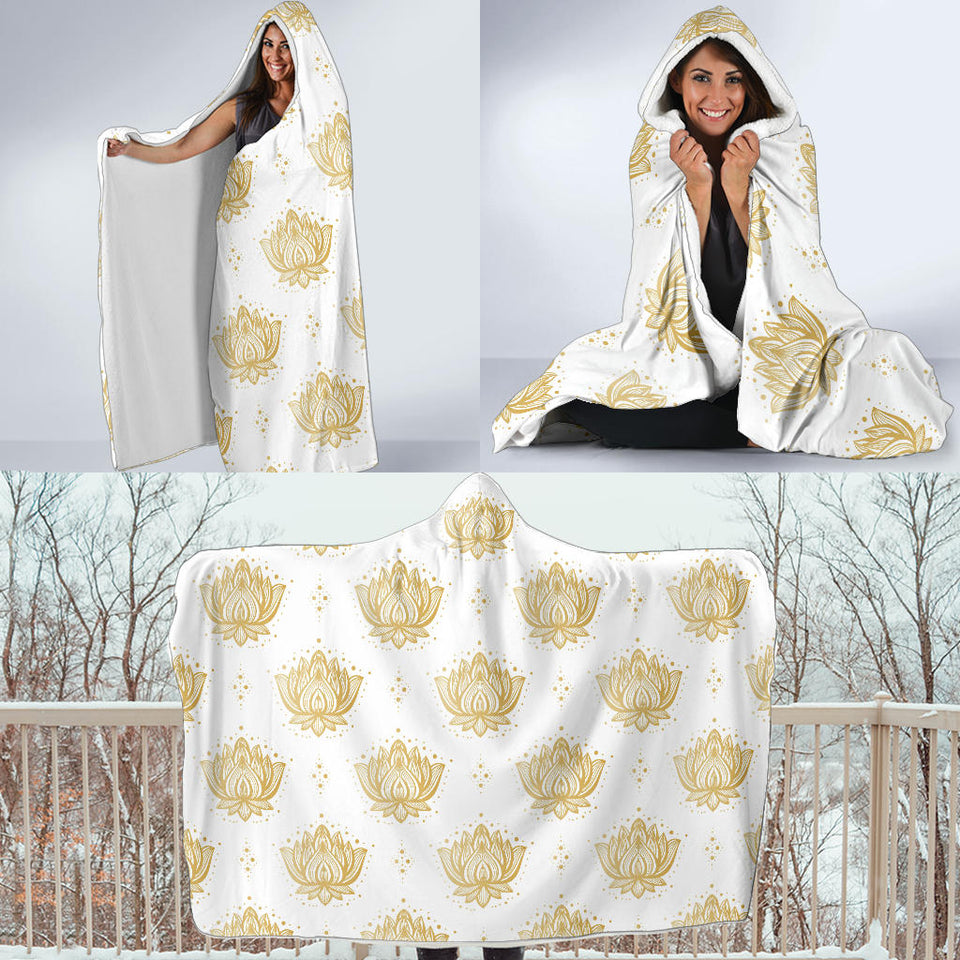 Gold Ornamental Lotue Waterlily Symbol Pattern Hooded Blanket