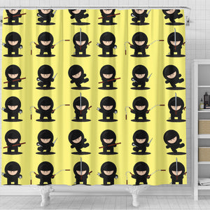 Cute Ninja Yellow Background Shower Curtain Fulfilled In US