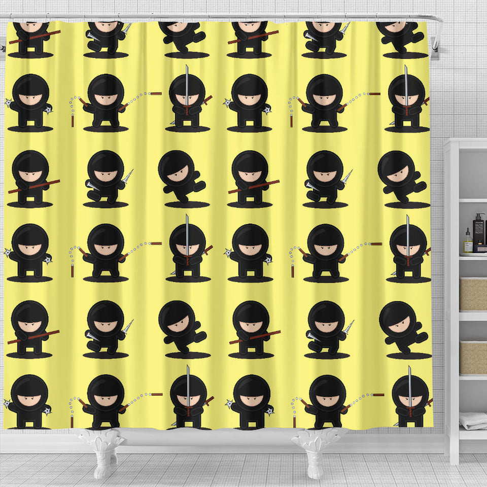 Cute Ninja Yellow Background Shower Curtain Fulfilled In US