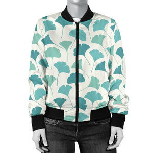 Green Ginkgo Leaves Pattern Women'S Bomber Jacket