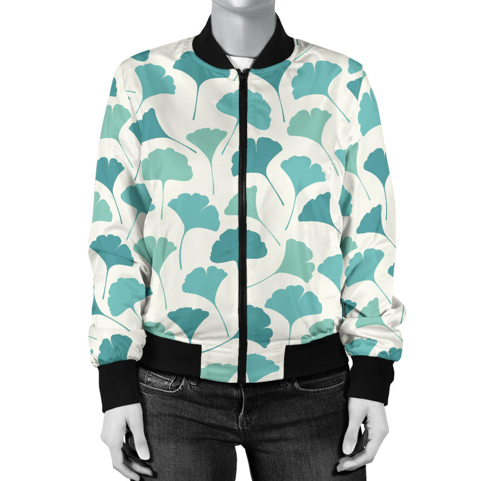 Green Ginkgo Leaves Pattern Women'S Bomber Jacket