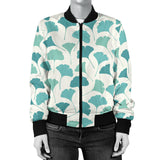 Green Ginkgo Leaves Pattern Women'S Bomber Jacket
