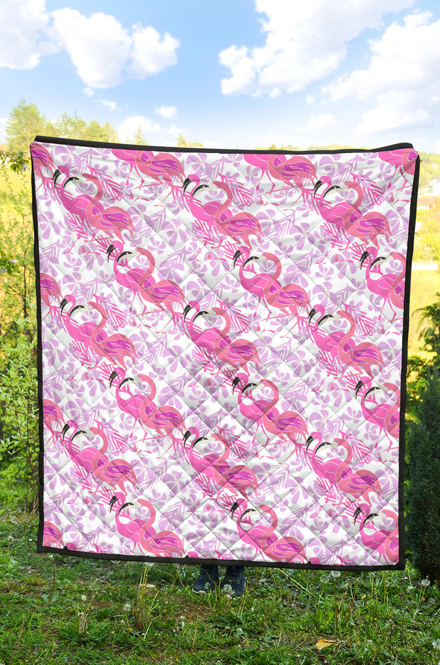 Pink Flamingo Flower Pattern Premium Quilt