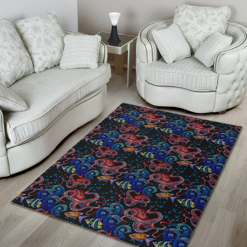 Octopus Sea Wave Tropical Fishe Pattern Area Rug