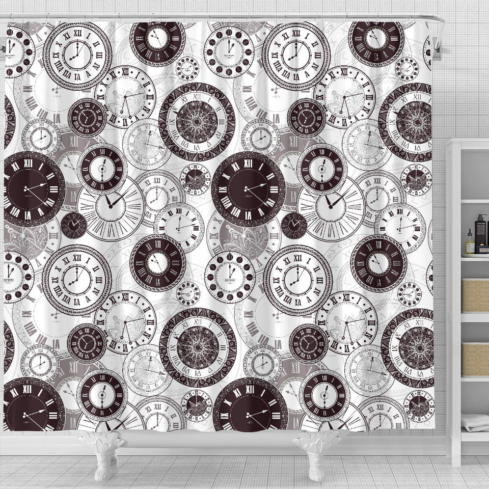 Classic Vintage Clock Pattern Shower Curtain Fulfilled In US