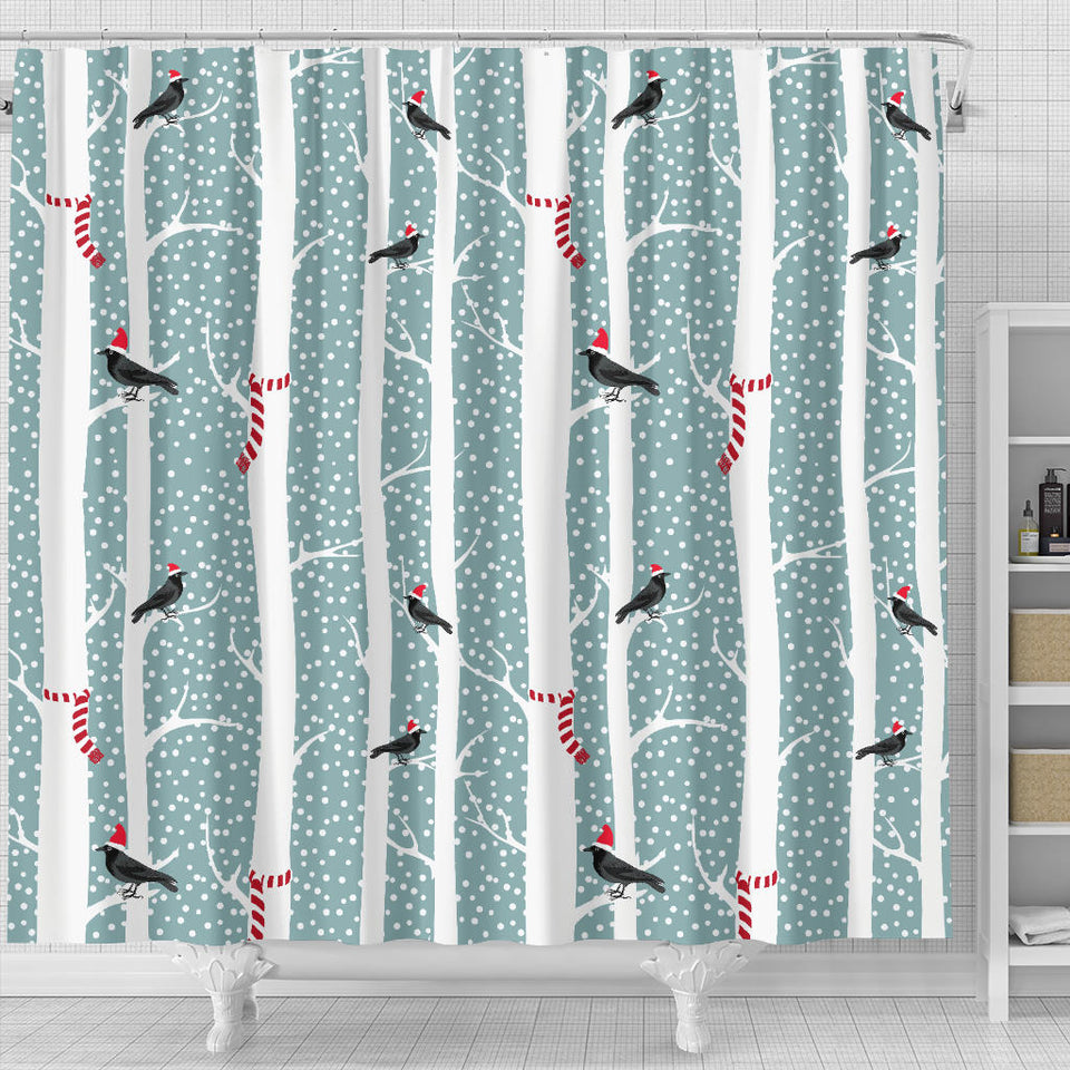 Crows Christmas Hat Scarf Shower Curtain Fulfilled In US