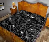 Spider web design pattern Black background white cobweb Quilt Bed Set