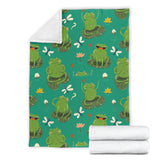 Cute Frog Dragonfly Design Pattern Premium Blanket