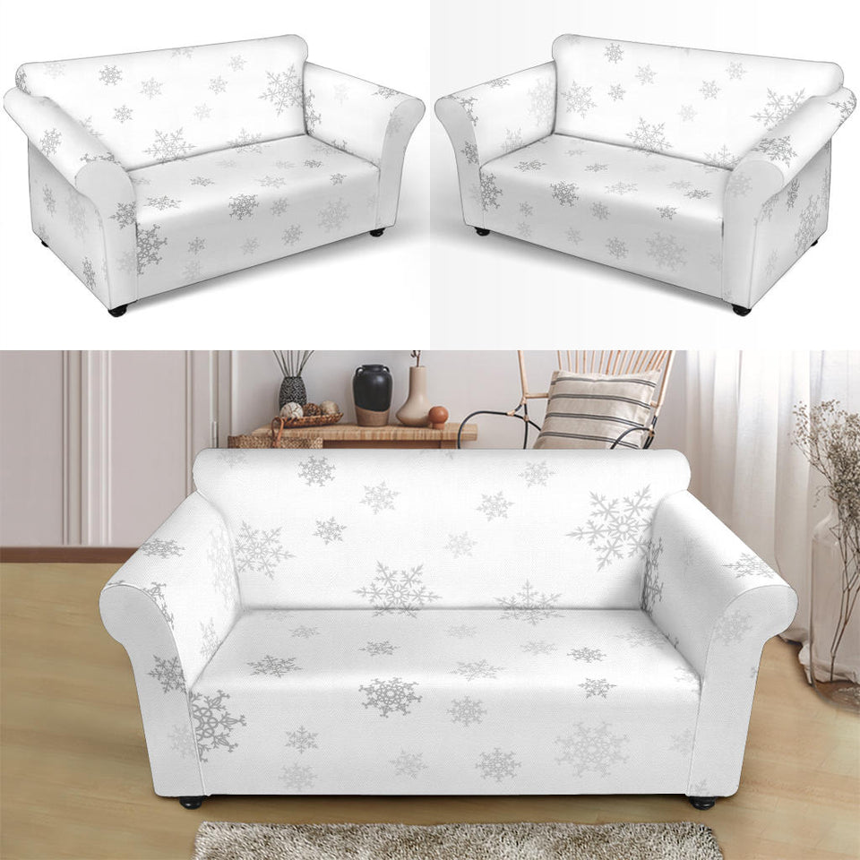 Snowflake Pattern White Background Loveseat Couch Slipcover