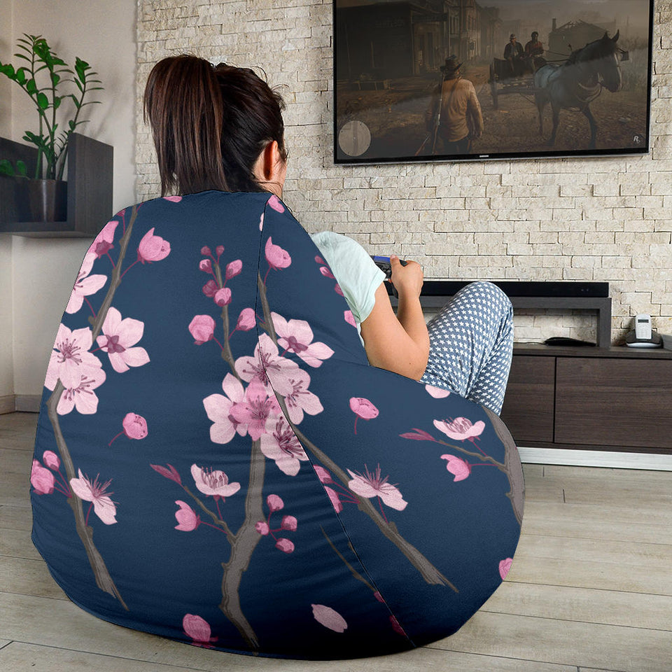 Pink Sakura Cherry Blossom Blue Background Bean Bag Cover
