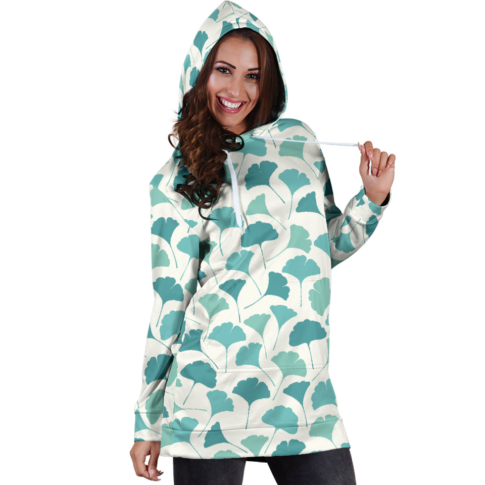 Green Ginkgo Leaves Pattern Women'S Hoodie Dress