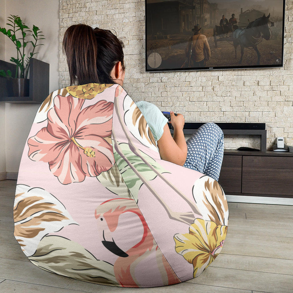 Pink Flamingo Birds Pineapples Hibiscus Flower Pattern Bean Bag Cover