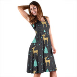 Deers Star Tree Pattern Sleeveless Midi Dress