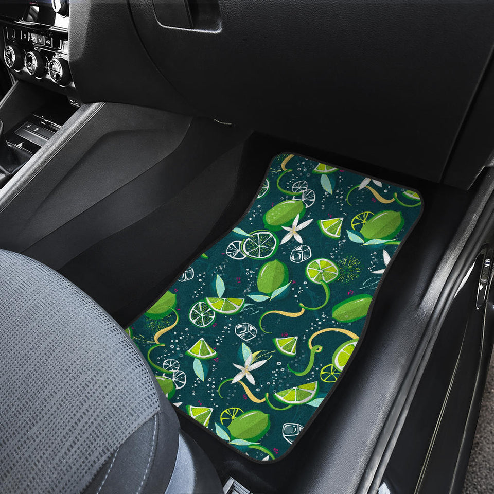 Lime Ice Flower Pattern Front And Back Car Mats