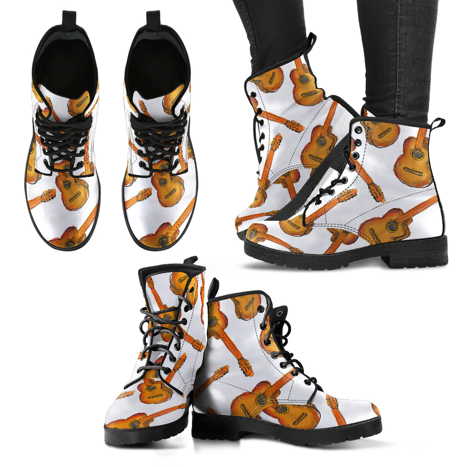 Paint Guitar Pattern Leather Boots