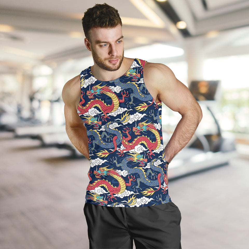 Blue red dragon cloud pattern Men Tank Top