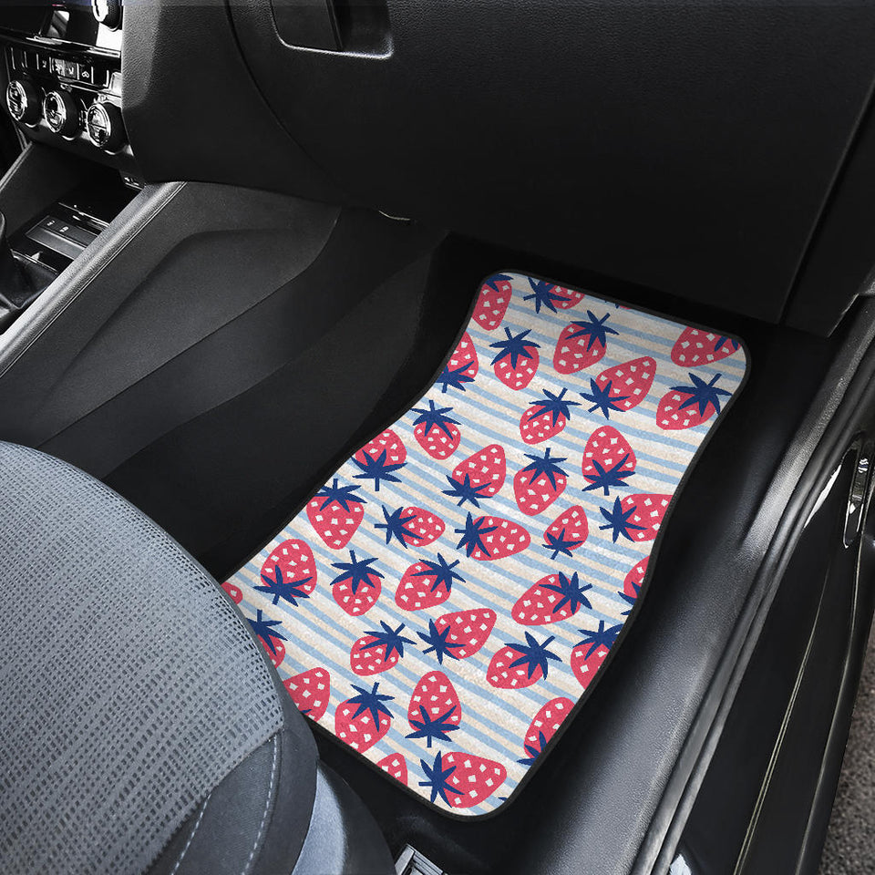 Strawberry Pattern Blue Lines Background Front Car Mats