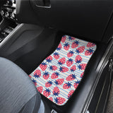 Strawberry Pattern Blue Lines Background Front Car Mats