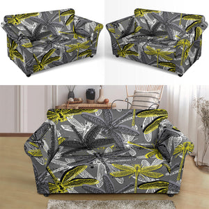 Hand Drawn Dragonfly Pattern Loveseat Couch Slipcover