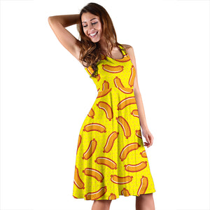 Sausage Pattern Print Design 01 Sleeveless Midi Dress
