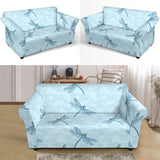 Dragonfly Pattern Blue Background Loveseat Couch Slipcover