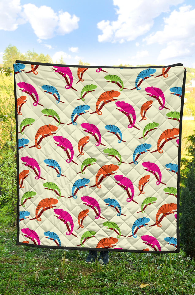 Colorful Chameleon Lizard Pattern Premium Quilt.