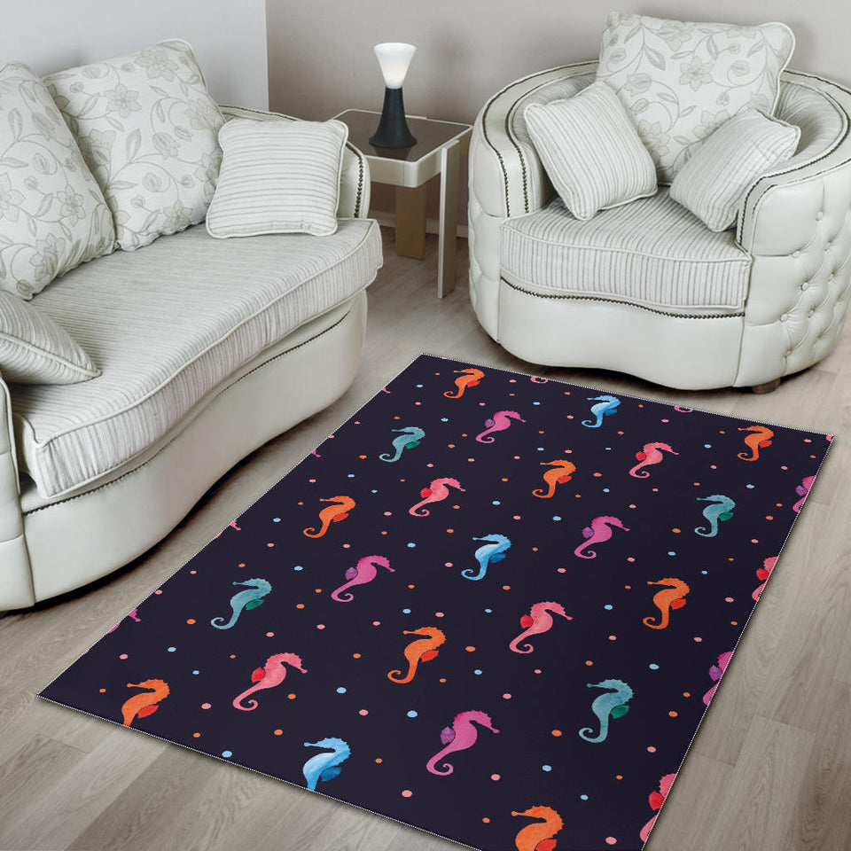 Watercolor Colorful Seahorse Pattern Area Rug