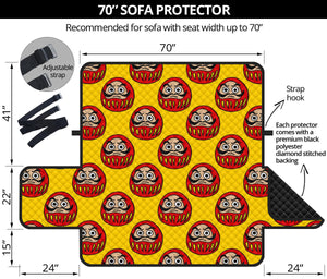 Daruma japanese wooden doll yellow background Sofa Cover Protector