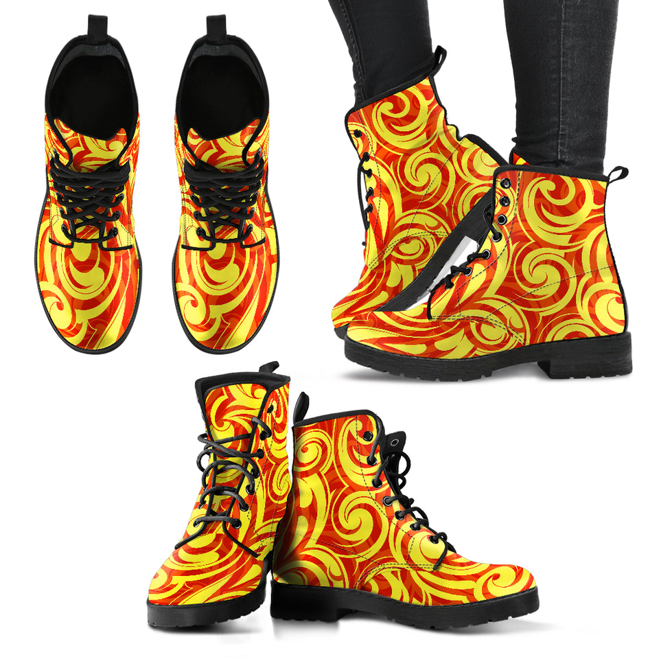 Fire Flame Design Pattern Leather Boots
