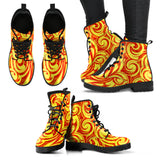 Fire Flame Design Pattern Leather Boots