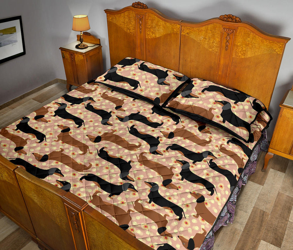 Dachshund floral background Quilt Bed Set