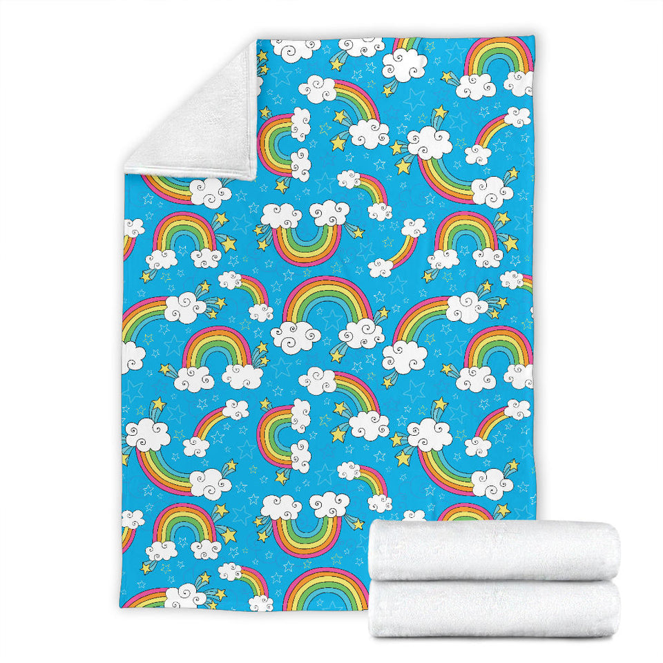 Rainbows Sky Clouds Pattern Premium Blanket