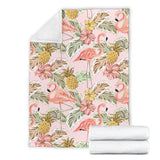 Pink Flamingo Birds Pineapples Hibiscus Flower Pattern Premium Blanket