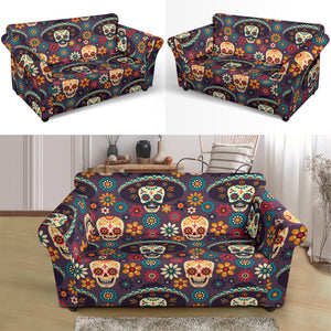 Sugar Skulls Flower Maxican Pattern Loveseat Couch Slipcover