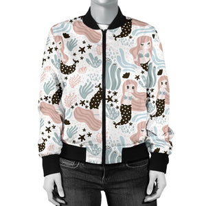 Cute Mermaid Pattern Women'S Bomber Jacket