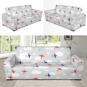 Airplane Cloud Grey Background Sofa Slipcover