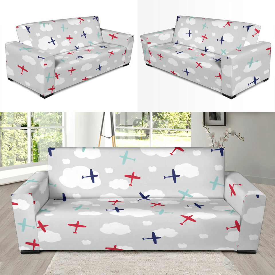 Airplane Cloud Grey Background Sofa Slipcover