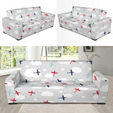 Airplane Cloud Grey Background Sofa Slipcover